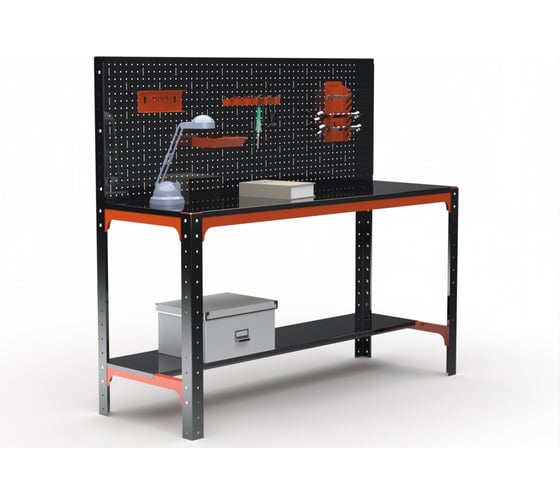 Изображение товара Стол металлический ООО Металекс серия KIT 750x1400x600 + перфопанель с комплектом аксессуаров), О, рост Ч , рост 201215