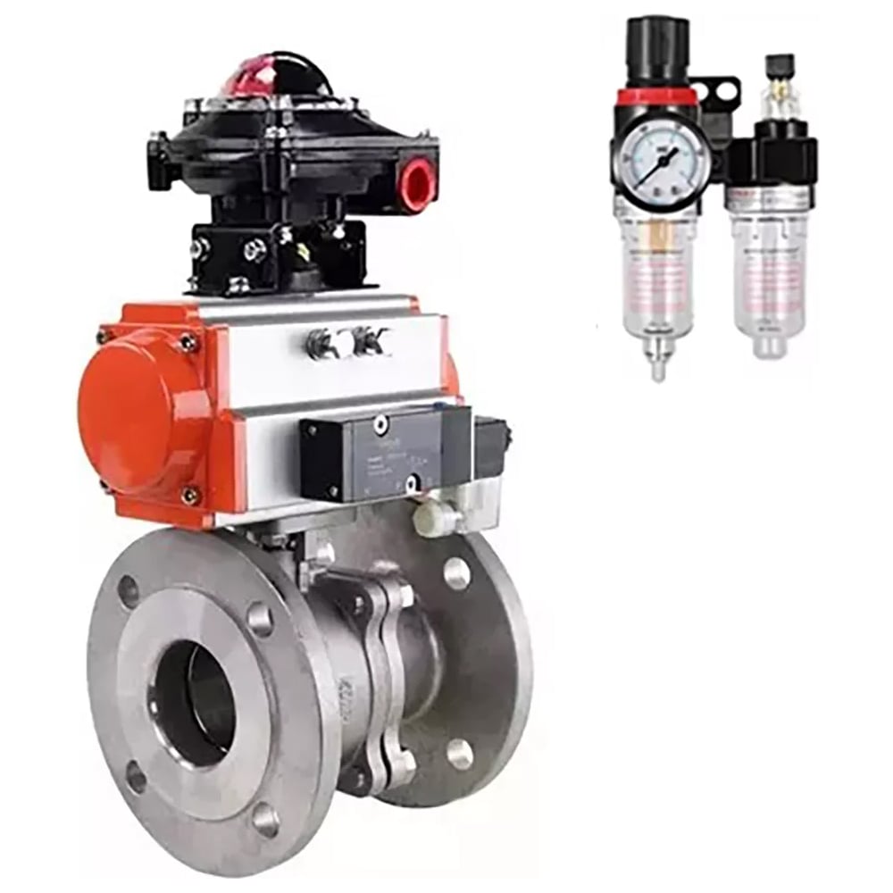 Изображение товара Шаровой кран DN.ru КШФП.316.200 Ду32 Ру40 с пневмоприводом, пневмораспределителем, БПВ, БКВ D160-30531