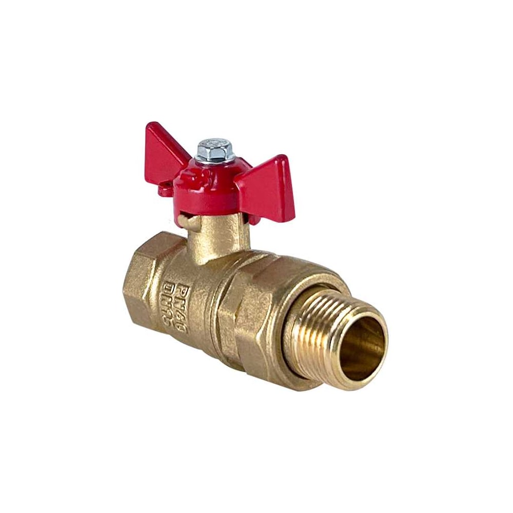 Кран шаровой Valfex N/P59 бирка для воды, 1" ВР/НР, ручка бабочка, американка, латунный 11Б27фт1М (24/6) VF.227.LB1.100.N/P59.Bir