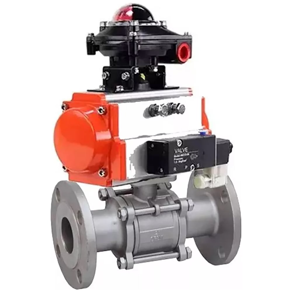 Изображение товара Шаровой кран DN.ru Ду100 Ру16 с пневмоприводом и фланцевым соединением