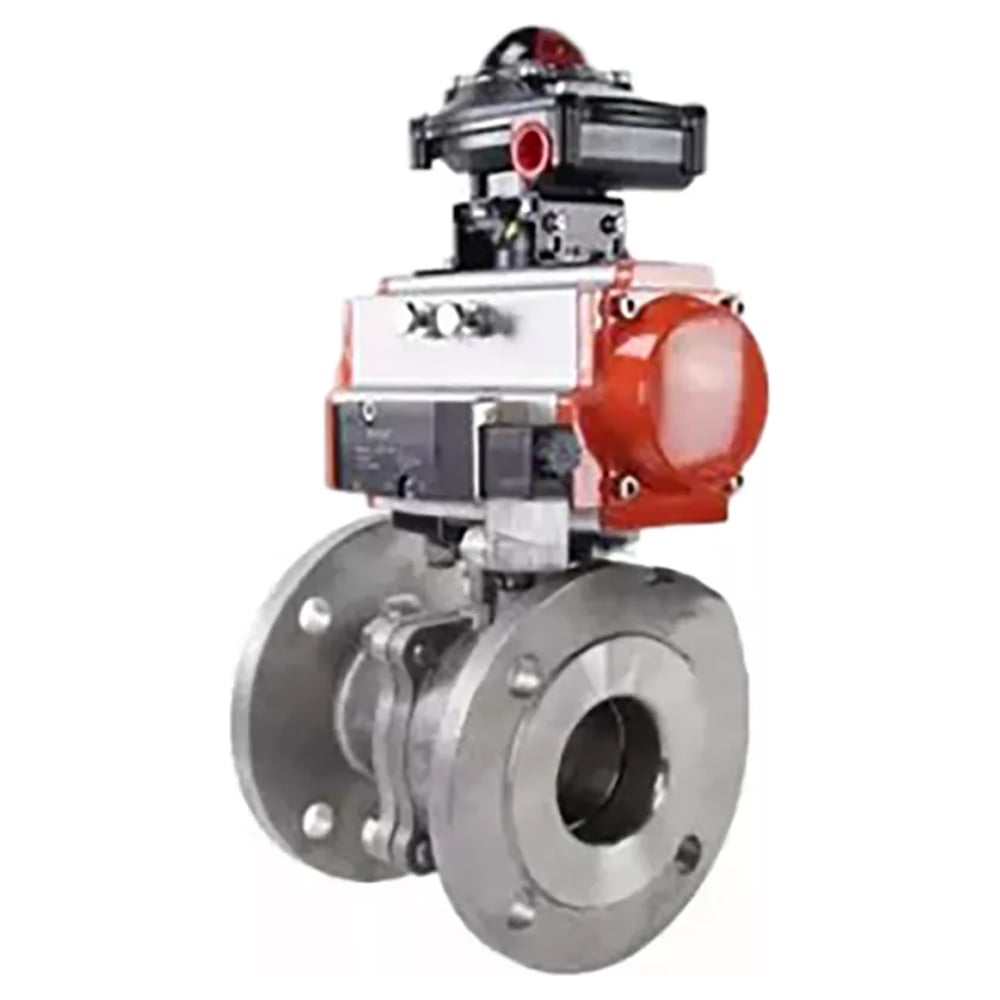 Изображение товара Шаровой кран DN.ru КШФП.316.200 Ду100 Ру16 с пневмоприводом нержавеющая сталь