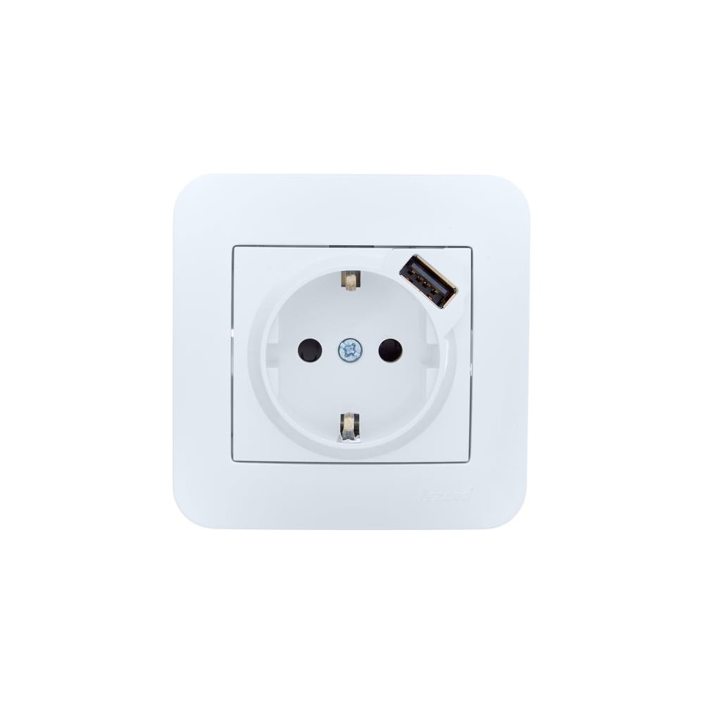 Изображение товара Розетка Lezard ASTI с заземлением + USB разъём белая 7081-0202-181 Изображение товара Розетка Lezard ASTI с заземлением + USB разъём белая 7081-0202-181