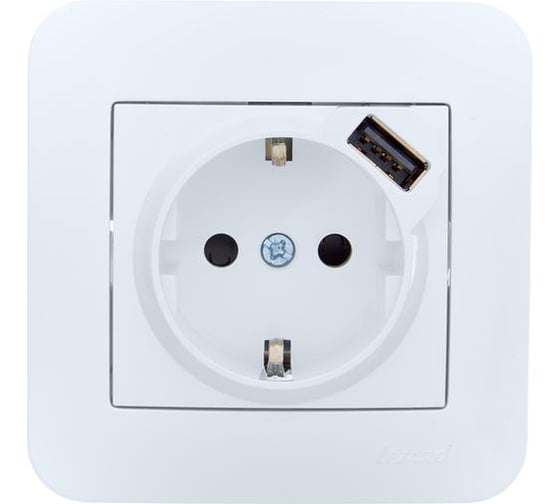 Изображение товара Розетка Lezard ASTI с заземлением + USB разъём белая 7081-0202-181
