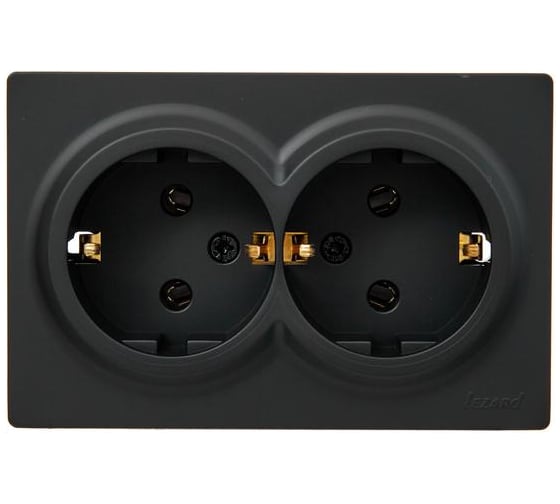 Изображение товара Розетка двойная Lezard LETO с заземлением, закрытый корпус ПБТ, чёрный бархат 752-4200-127B