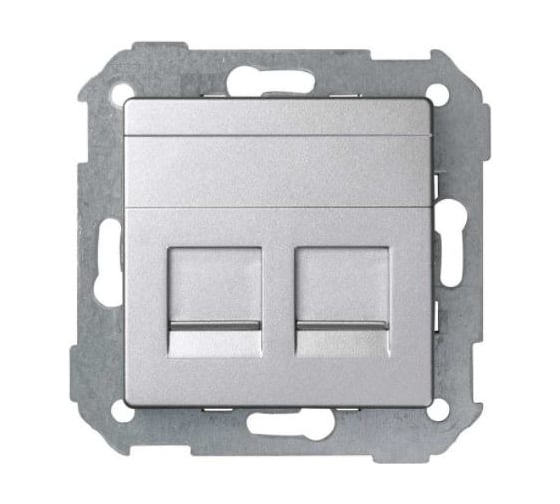 Изображение товара Адаптер Simon со шторками на 2 коннектора UTP RJ45, FTP RJ45, RJ12, AMP, алюминий 82006-93