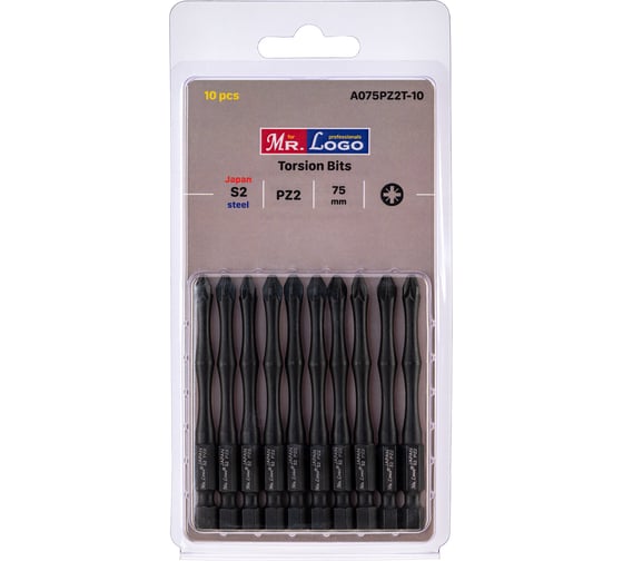 Изображение товара Бита для шуруповерта магнитная торсионная PH2x75 мм, сталь - японская S2, блистер Mr.Logo A075PZ2T-10