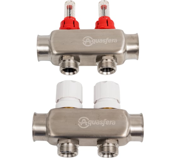 Изображение товара Группа коллекторов Aquasfera нержавеющая сталь, с расходомерами 1" м/м 2в 3/4" ЕК н/р 9503-01 129-6965