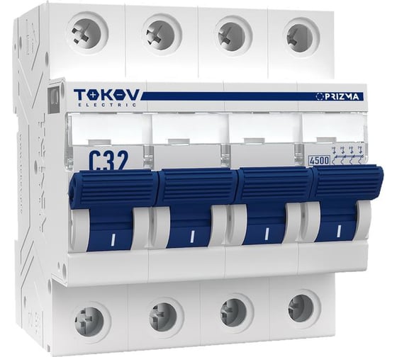 Изображение товара Выключатель автоматический модульный TOKOV ELECTRIC 4П, 32А, 4.5кА, характеристика C TKE-PZ45-MCBI-4-32-C