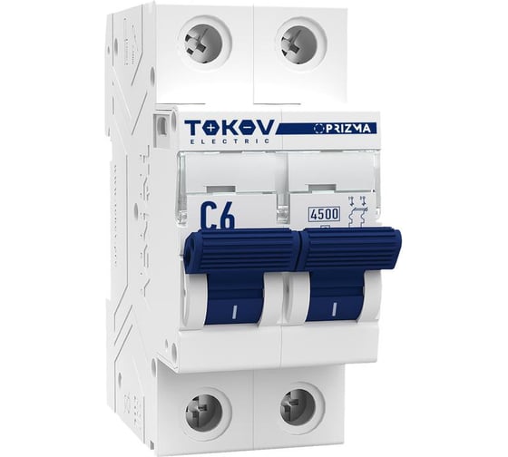 Изображение товара Выключатель автоматический модульный TOKOV ELECTRIC 2П, 6А, 4.5кА, характеристика C TKE-PZ45-MCBI-2-6-C