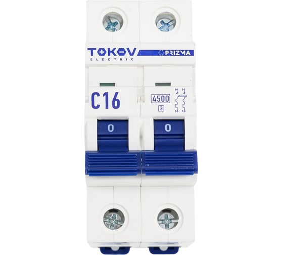Изображение товара Выключатель автоматический модульный TOKOV ELECTRIC 2П, 16А, 4.5кА, характеристика C TKE-PZ45-MCBI-2-16-C