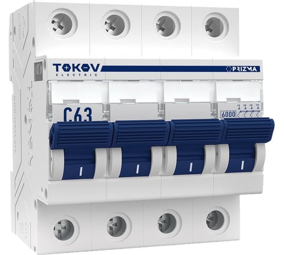 Изображение товара Выключатель автоматический модульный TOKOV ELECTRIC 4П, 63А, 6кА, характеристика C TKE-PZ60-MCBI-4-63-C