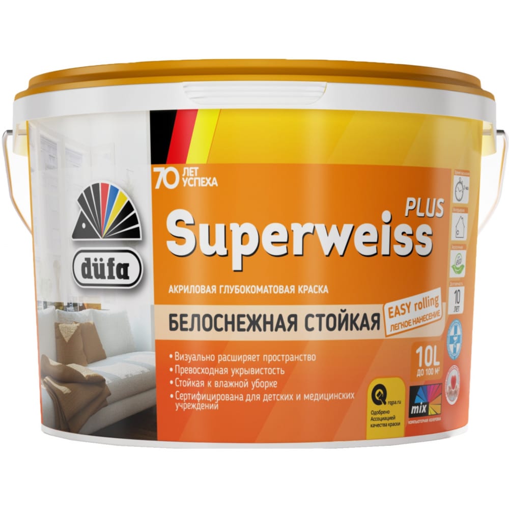 фото Краска dufa retail вд superweiss plus база 1, 10 л мп00-004745