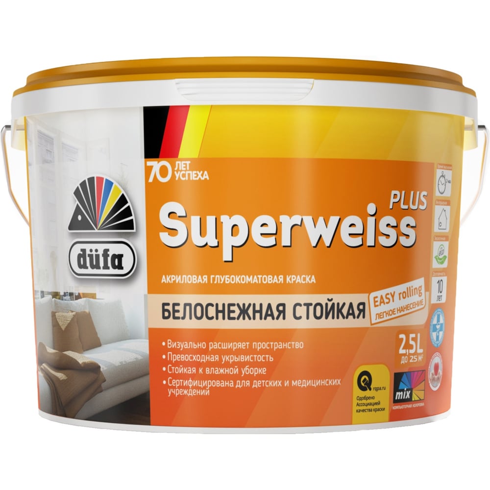 фото Краска dufa retail вд superweiss plus база 1, 2,5 л мп00-004744