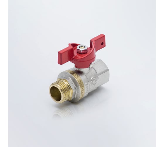 Изображение товара Кран шаровой латунный Aquasfera 1004 Euro никелированный, Ду25, Ру25, муфта/резьба, полнопроходной, бабочка 1004-03 109-0422