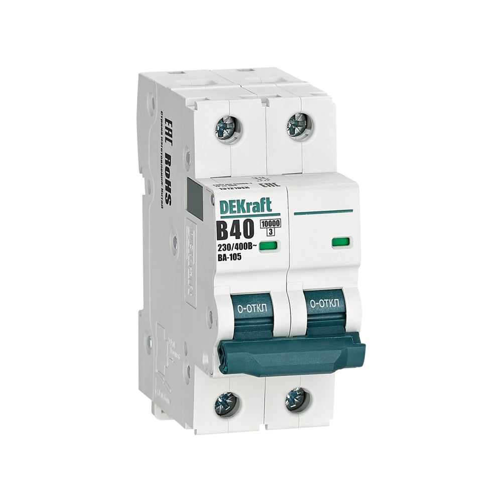 Изображение товара Автоматический выключатель (АВ) ВА-105, 2 P, 40 A, хар-ка B, 10 кА Dekraft 13121DEK