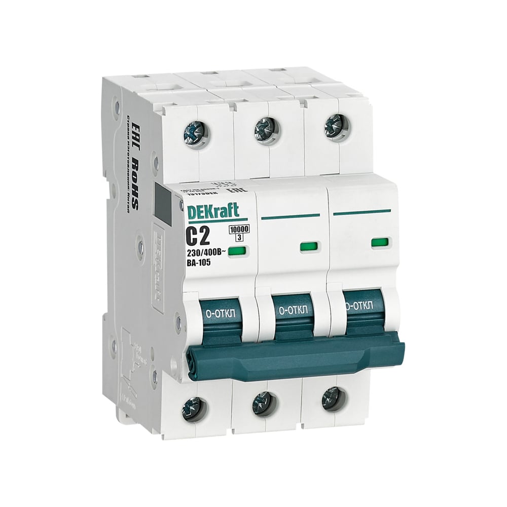 Изображение товара Автоматический выключатель (АВ) ВА-105 Dekraft 3 P, 2 A, хар-ка C, 10 кА 13173DEK