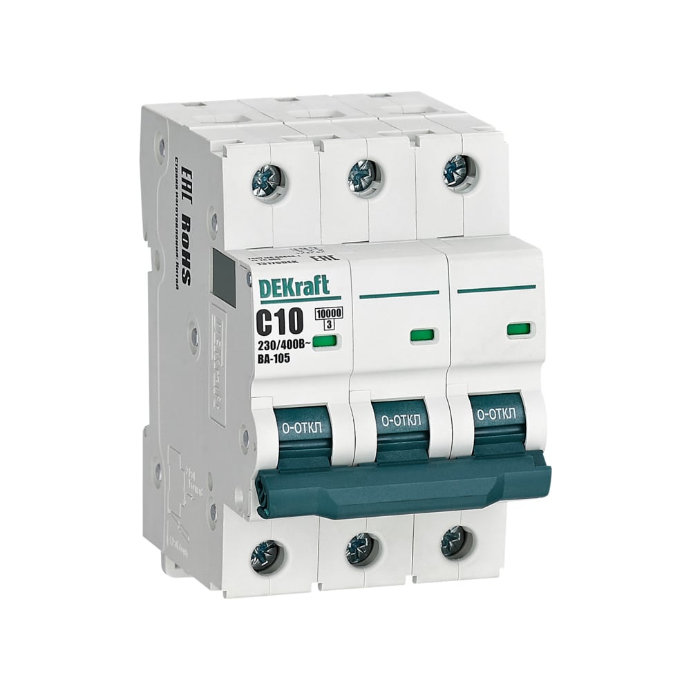 Изображение товара Автоматический выключатель Dekraft ВА105-3P-010A-C 230V 10А на DIN-рейку