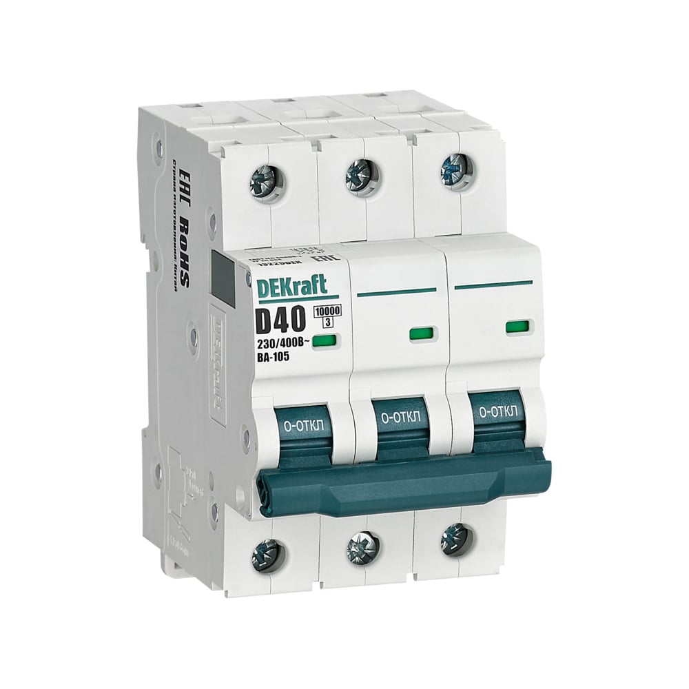 Изображение товара Автоматический выключатель Dekraft (АВ) ВА-105, 3 P, 40 A, хар-ка D, 10 кА 13229DEK