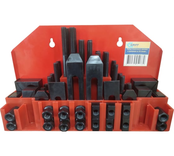 Изображение товара Набор станочного крепежа и прижимов из 58 предметов Т-паз 14 мм, М12, металл. футляр GRIFF b275520