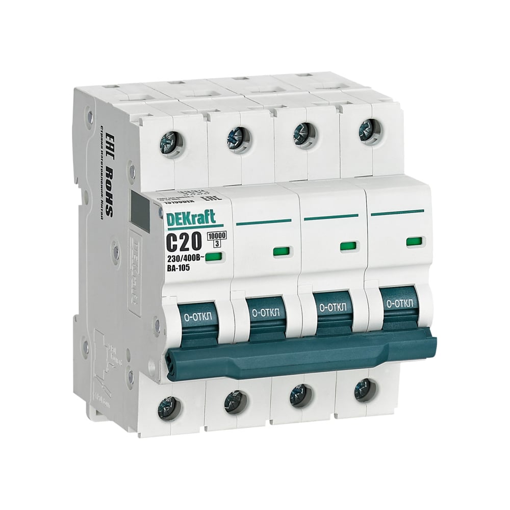 Изображение товара Автоматический выключатель Dekraft ВА105-4P-020A-C 20А модульный IP20
