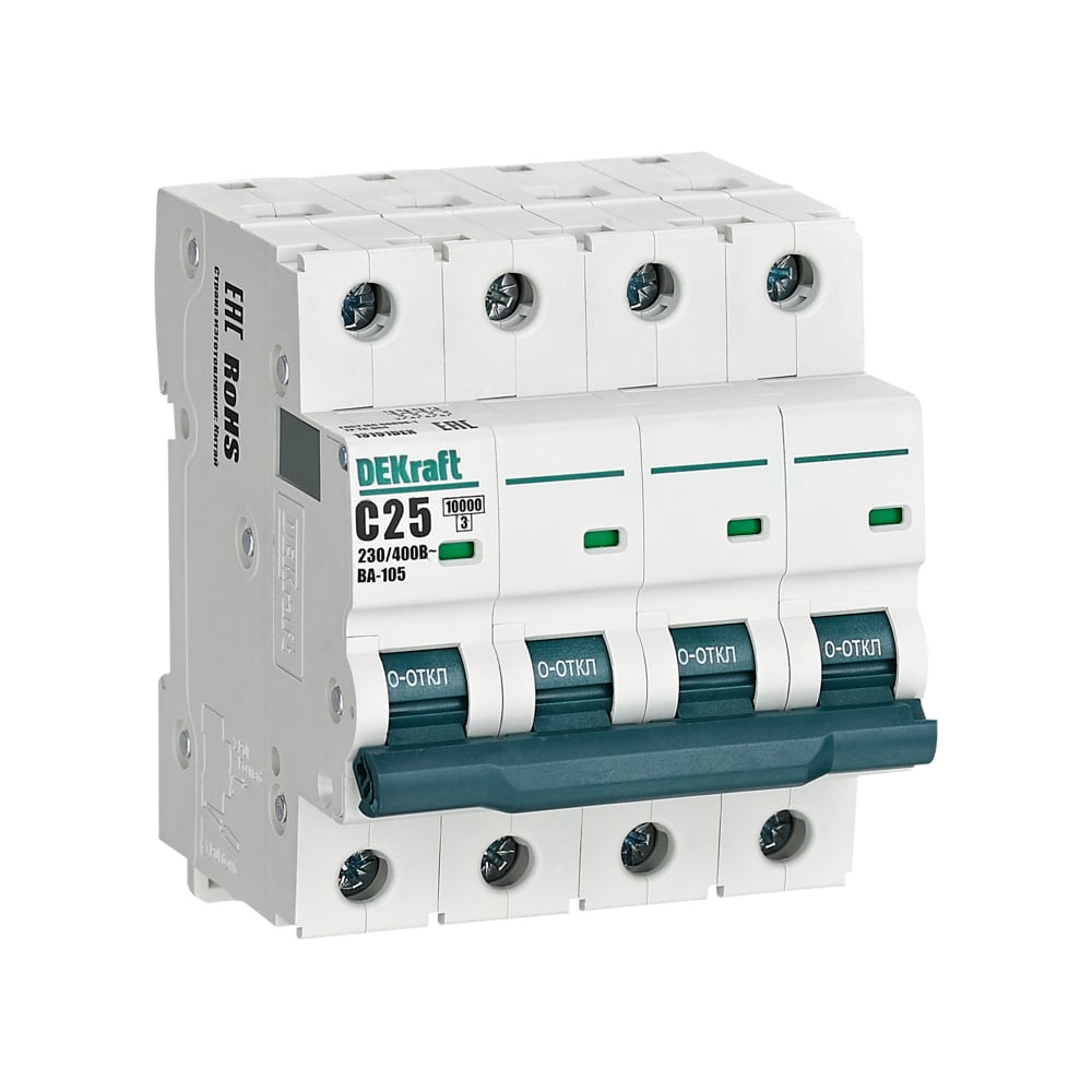 Изображение товара Автоматический выключатель Dekraft ВА-105, 4 P, 25 A, хар-ка C, 10 кА 13191DEK