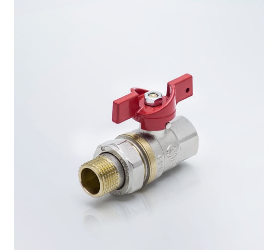 Изображение товара Кран шаровой латунный Aquasfera 1007 Euro никелированный, Ду25, Ру25, муфта/американка, полнопроходной, бабочка 1007-03 109-0434