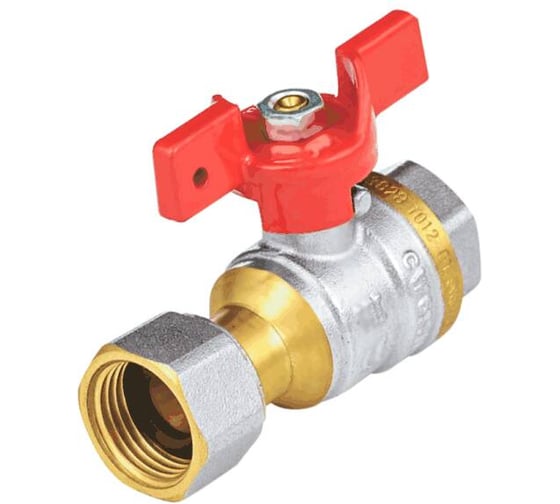 Изображение товара Кран шаровой латунный Aquasfera 1022 Euro никелированный, Ду20, Ру30, муфта/накидная гайка, полнопроходной, бабочка 1022-02 107-0451