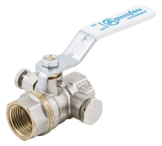 Изображение товара Кран шаровой латунный Aquasfera 1132 Standard никелированный, Ду20, Ру30, муфта/муфта, рычаг, с воздухоотводчиком 1132-02 107-8254