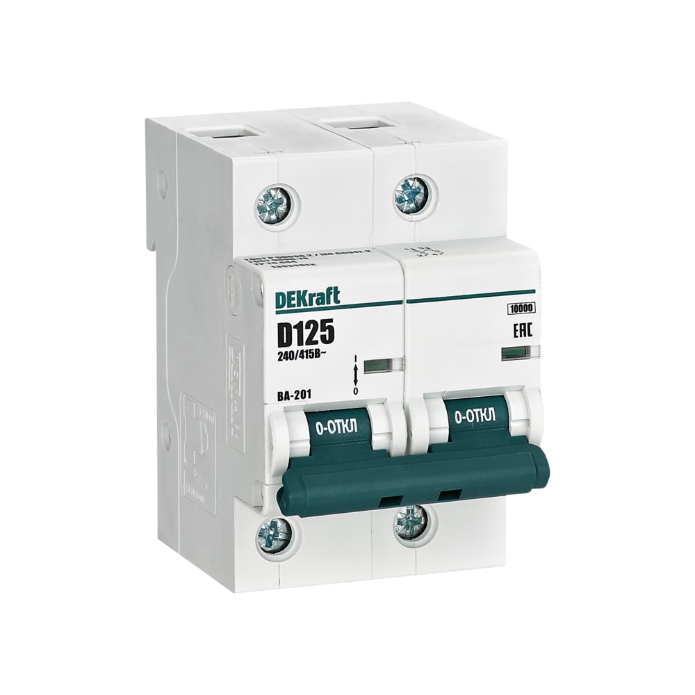 Изображение товара Автоматический выключатель (АВ) Dekraft ВА-201, 2 P, 125 A, хар-ка D, 10 кА 13030DEK