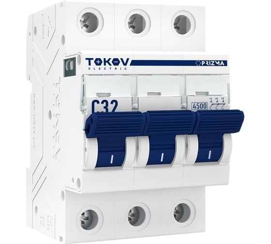 Изображение товара Выключатель автоматический модульный TOKOV ELECTRIC 3П 32А 4.5кА х-ка C TKE-PZ45-MCBI-3-32-C