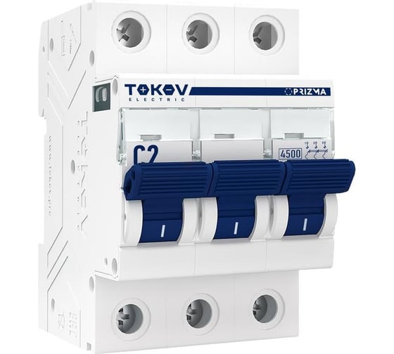 Изображение товара Выключатель автоматический модульный TOKOV ELECTRIC 3П 2А 4.5кА х-ка C TKE-PZ45-MCBI-3-2-C