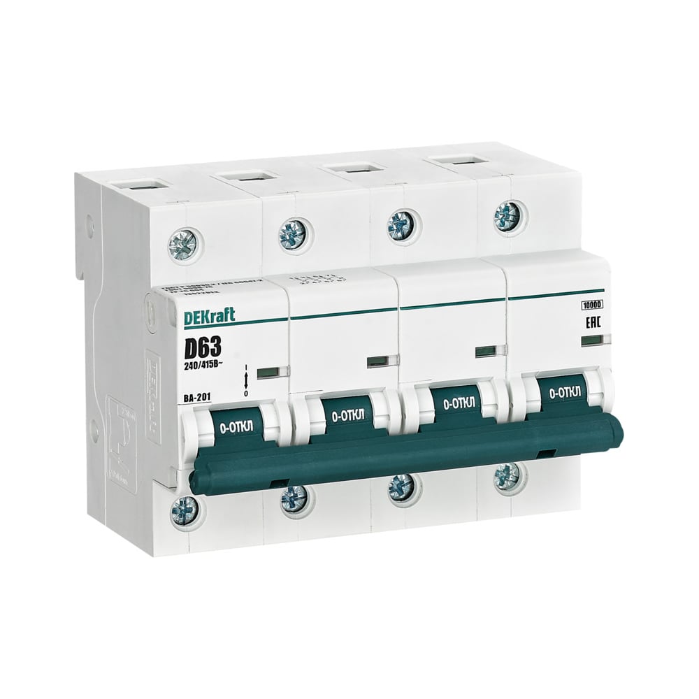 Изображение товара Автоматический выключатель Dekraft ВА201-4Р-063А-D 63А IP20 монтаж на DIN-рейку