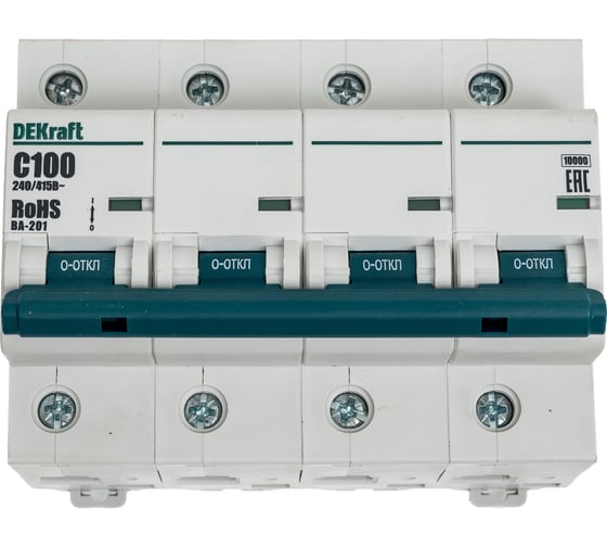 Изображение товара Автоматический выключатель (АВ) Dekraft ВА-201, 4 Р, 100 А, хар-ка C, 10 кА 13012DEK