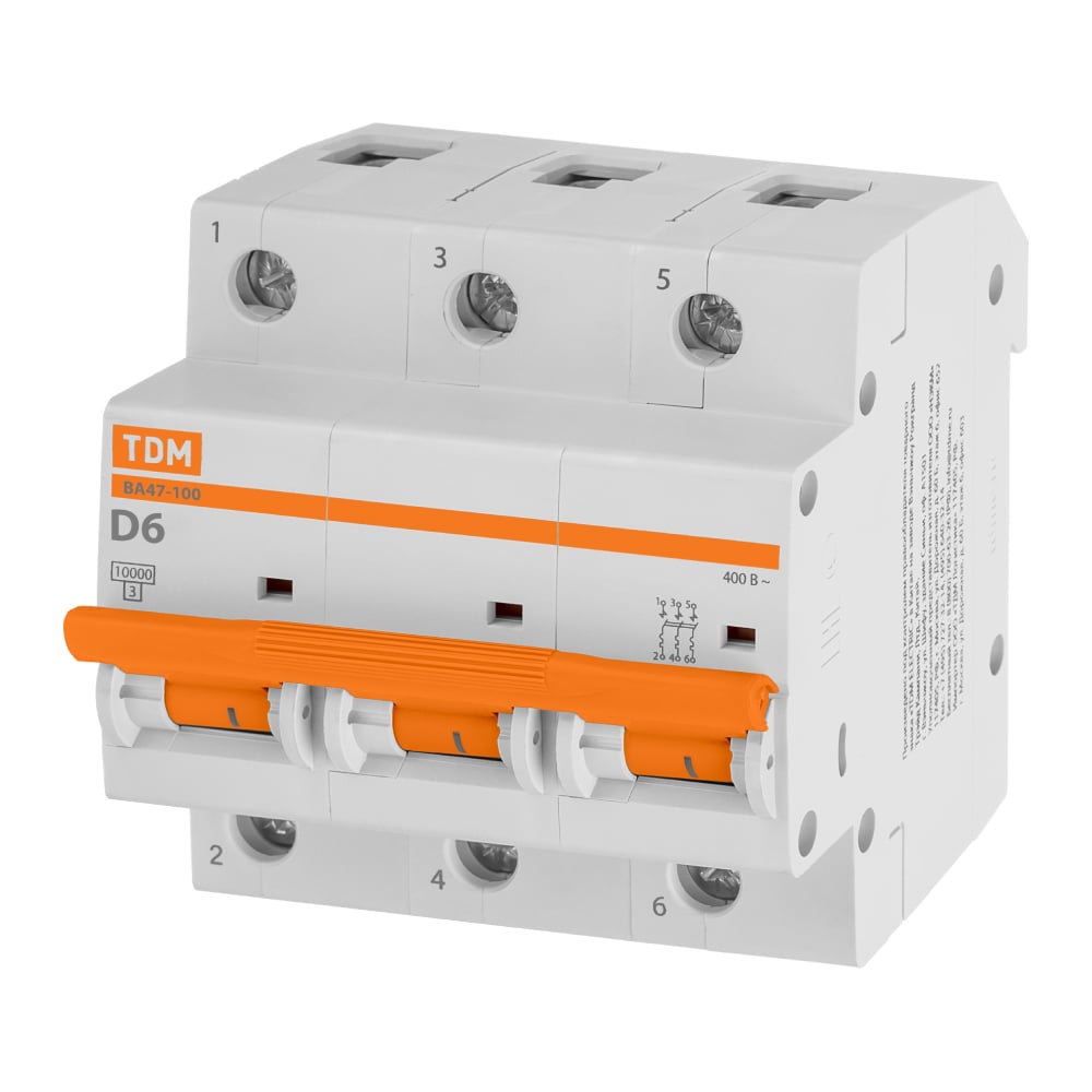 Автоматический выключатель TDM ELECTRIC ВА47-100 3Р 6А 10кА х-ка D SQ0207-0142