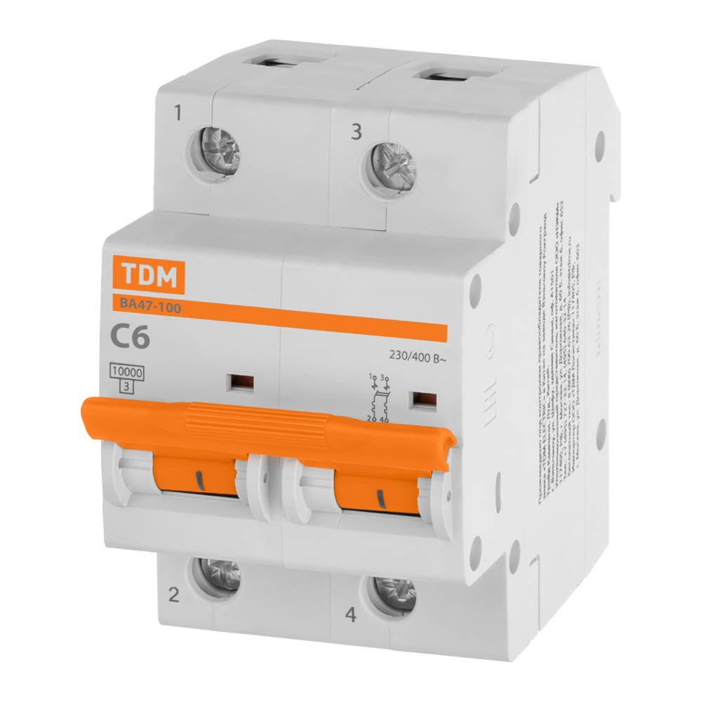 Автоматический выключатель TDM ELECTRIC ВА47-100 2Р 6А 10кА х-ка С SQ0207-0137