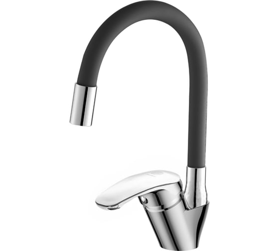 Изображение товара Полимерный однорычажный смеситель для кухни с гибким изливом OneLife, хром/черный P11-007cr