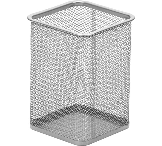 Изображение товара Квадратная подставка для письменных принадлежностей Attache 101х101 мм, высота 138 мм, металлическая сетка, серебро 383307