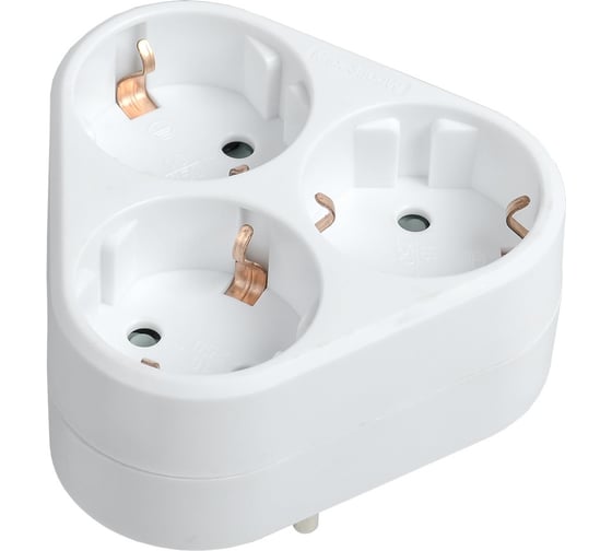 Изображение товара Треугольный белый тройник IEK, Т-01/03 3 места 2P+PE 16А WTP10-16-03-Z-K01