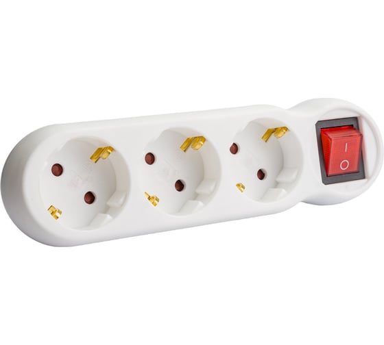 Изображение товара Белый тройник с выключателем IEK, Т-01/03В 3 места 2P+PE 16А WTP10-16-03-ZK-K01