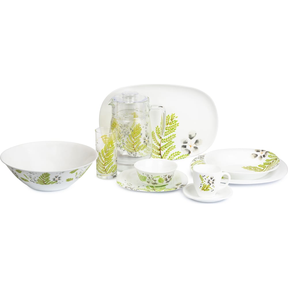 Изображение товара Столовый набор LUMINARC КАРИН АБЕЛЛА 46 предметов стеклянный белый растительный рисунок