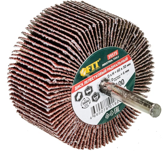 Изображение товара Диск лепестковый радиальный (60х30х6 мм; Р100) для дрели FIT 39575