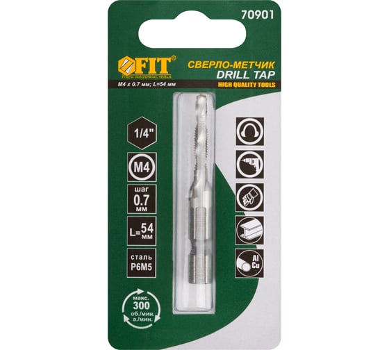 Изображение товара Сверло-Метчик комбинированное метрическое (16х54 мм; М4х0.7 мм) FIT 70901