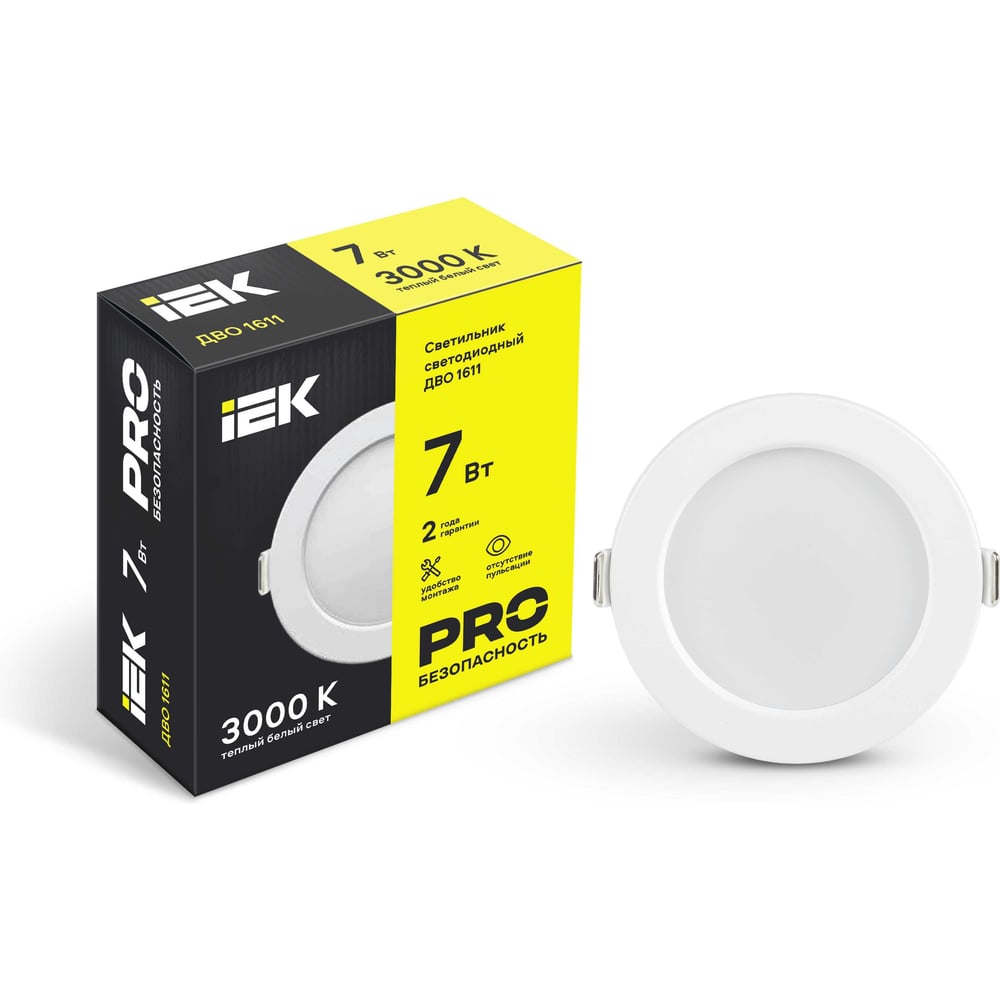 Светильник IEK ДВО 1611, LED белый, круг, 7Вт, 3000К, IP20 LDVO0-1611-07-3000-K01