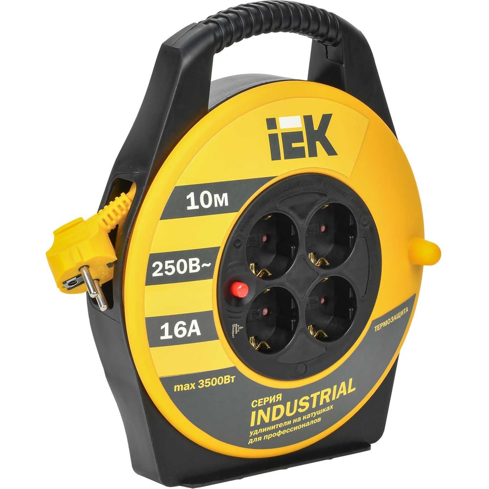 Изображение товара Катушка с термозащитой IEK "Industrial" УК10 4 места, 2Р+PЕ, 10м, 3х1,5 мм2 WKP15-16-04-10 Изображение товара Катушка с термозащитой IEK "Industrial" УК10 4 места, 2Р+PЕ, 10м, 3х1,5 мм2 WKP15-16-04-10