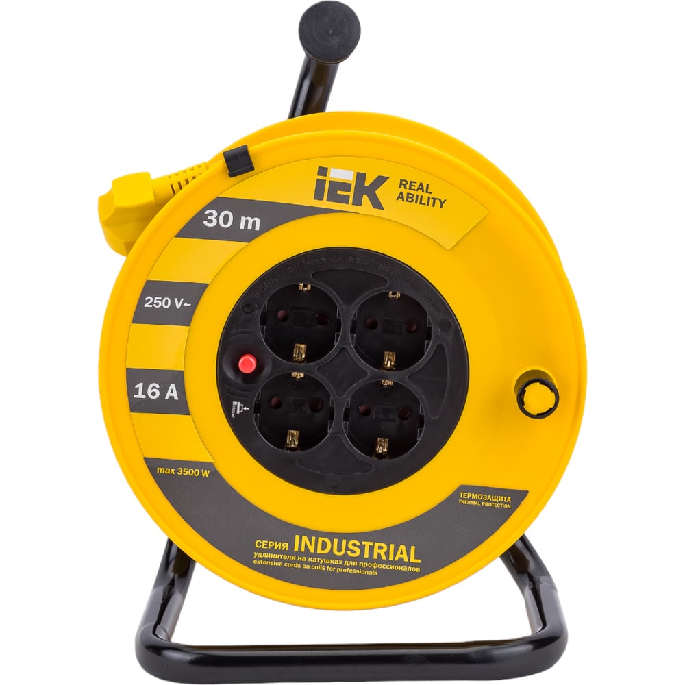 Изображение товара Катушка с термозащитой IEK "Industrial" УК30 4 места, 2Р+PЕ, 30м, 3х1,5 мм2 WKP15-16-04-30