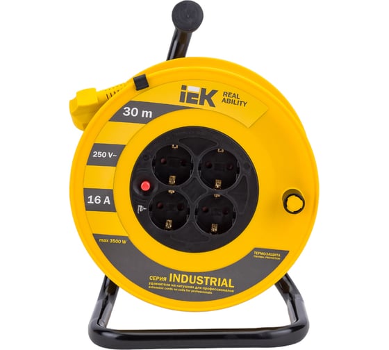 Изображение товара Катушка с термозащитой IEK "Industrial" УК30 4 места, 2Р+PЕ, 30м, 3х1,5 мм2 WKP15-16-04-30
