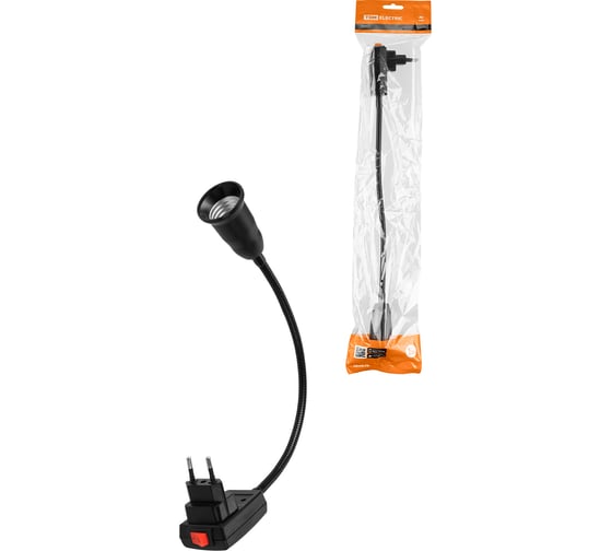 Изображение товара Переходник вилка-Е27 гибкий TDM ELECTRIC 300 мм с выключателем, черный, SQ0335-1026