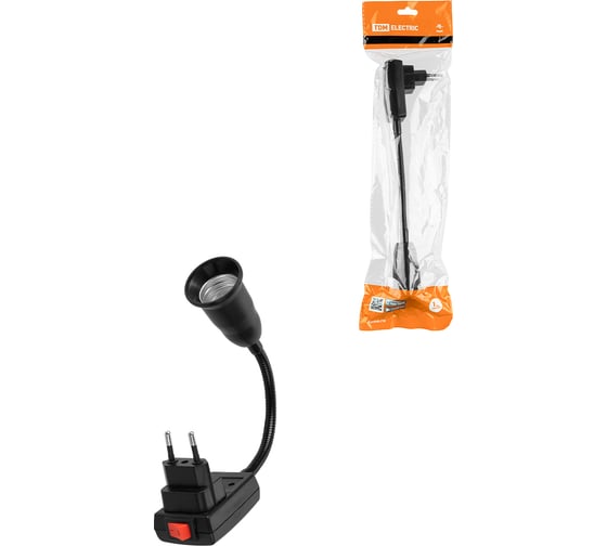 Изображение товара Переходник вилка-Е27 гибкий TDM ELECTRIC 150 мм с выключателем, черный, SQ0335-1028