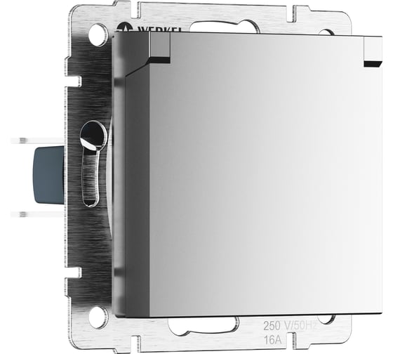 Изображение товара Розетка влагозащищенная WERKEL с заземлением с защитной крышкой и шторками, серебряный матовый a069594