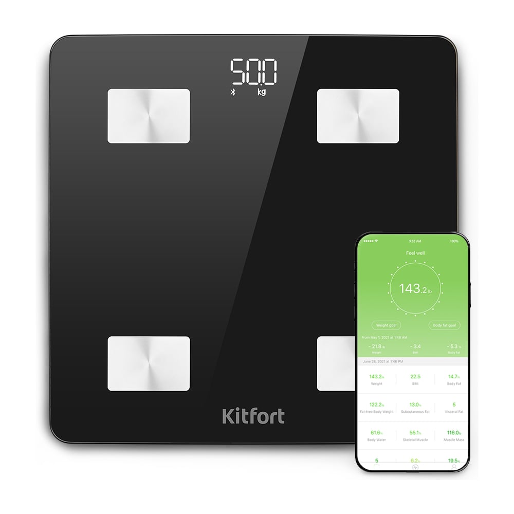 Изображение товара Напольные электронные весы KITFORT КТ-836 с Bluetooth и жироанализатором